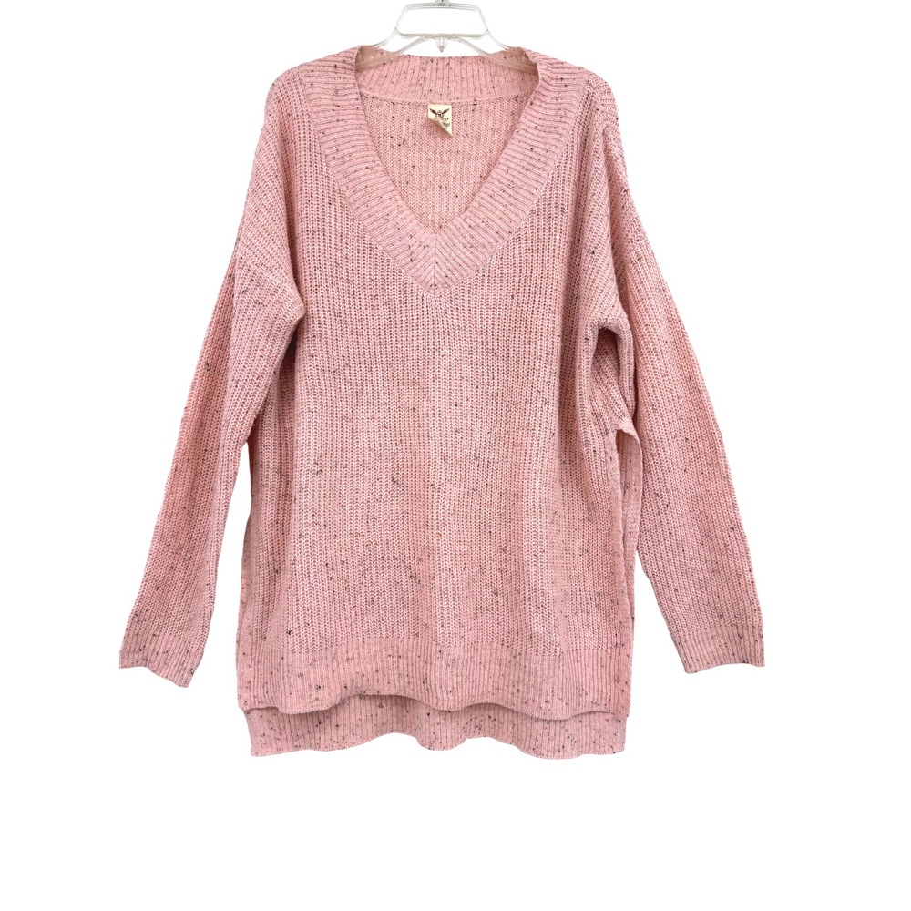 Faded Glory Tunic Womens Sweater Pink XXL/20 V-Neck Boho Cottagecore Preppy Work